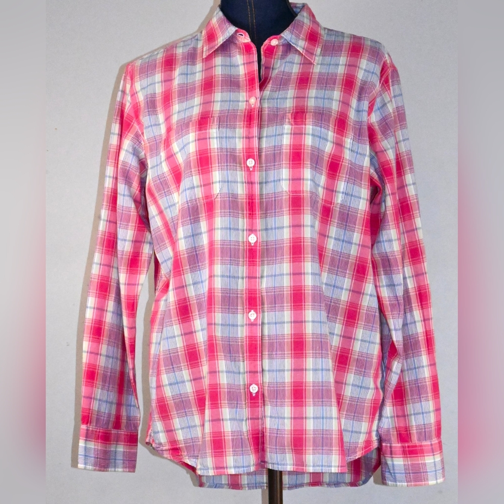 Western Chaps Denim Pink and Blue Plaid Button Down Shirt for Women size L, SHOW